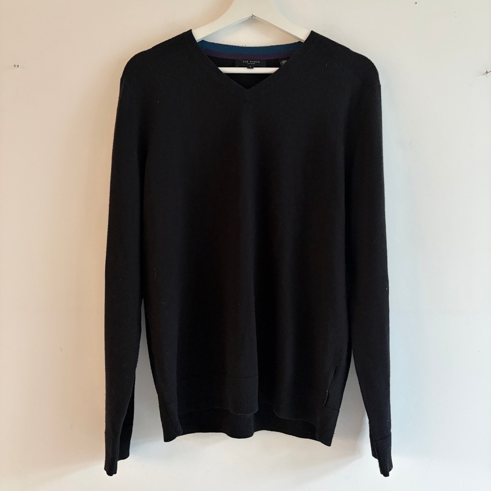 Ted Baker London Black V Neck Wool Blend Sweater Size 5‎